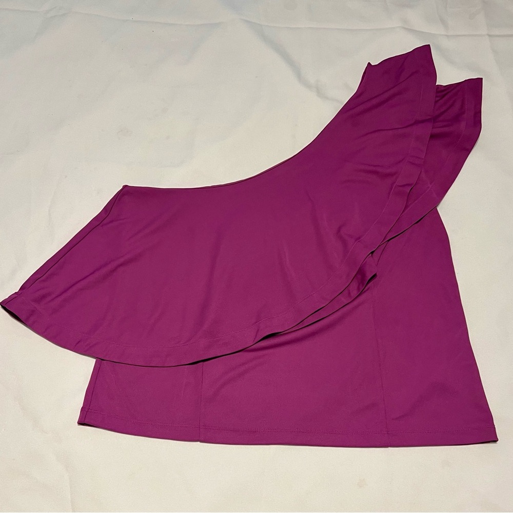 NWT Lauren Ralph Lauren Womens Ruffle Trim One Shoulder Blouse Violet Size XL